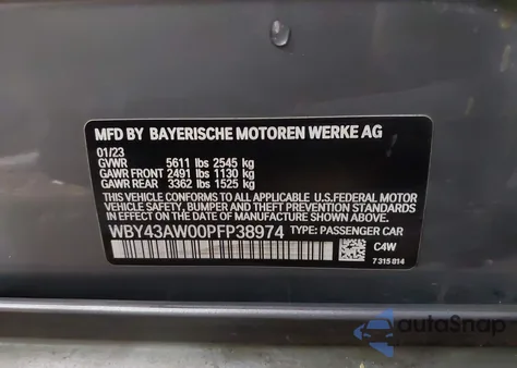 2023 BMW I4 Edrive35 из США, поврежденный, VIN WBY43AW00PFP38974